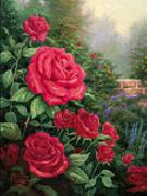 unknow artist Red Roses in Garden oil